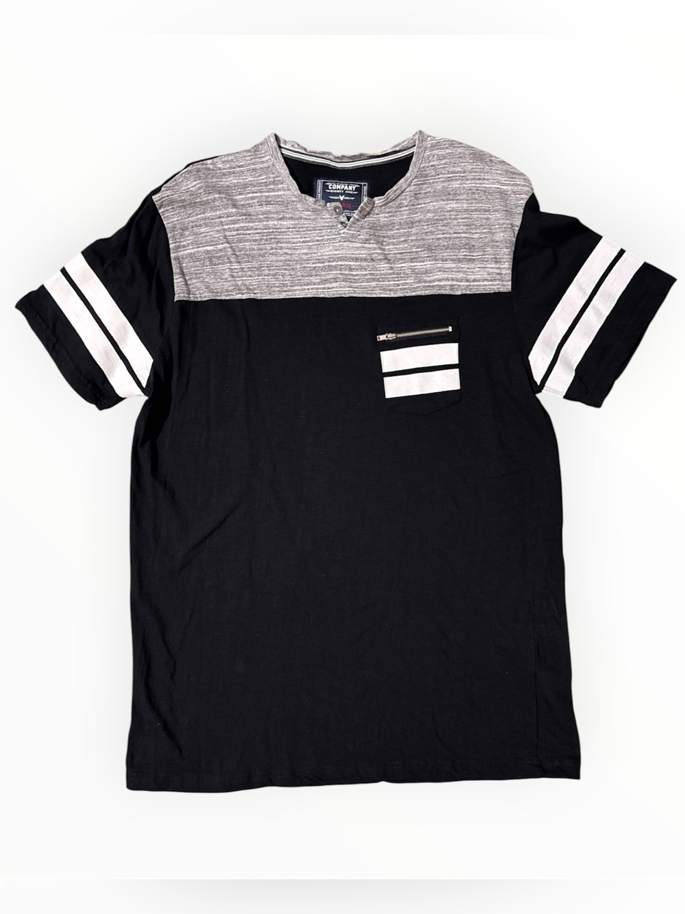 Company Eighty One Men’s XL Henley Shirt Colorblock Gray Black Striped Pocket